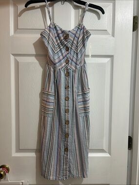 BeBop Pastel Multi-Stripe Button-Front Midi Dress
